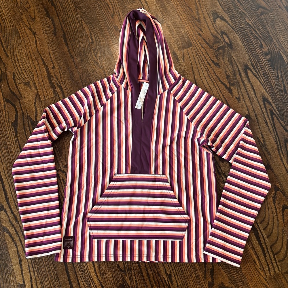 Oiselle Stripe Love Hoodie Striped V-Neck Top Empire Stripe Medium
